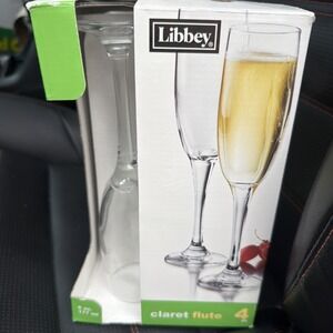 Libbey Champagne Flutes/Claret Wine Glasses Set of 4 6 oz.  Original Box